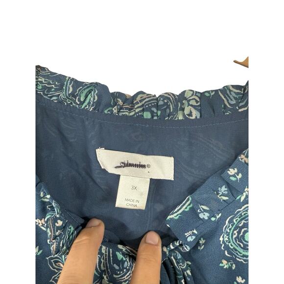 CJ Banks Blue Paisley Coastal Cowboy Sleeveless Dress Ruffle Womens Size 3XL - Picture 2 of 5